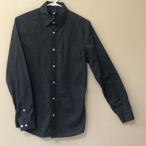H&M Men’s Easy Iron, Long Sleeve Shirt, Dark Gray, Size S